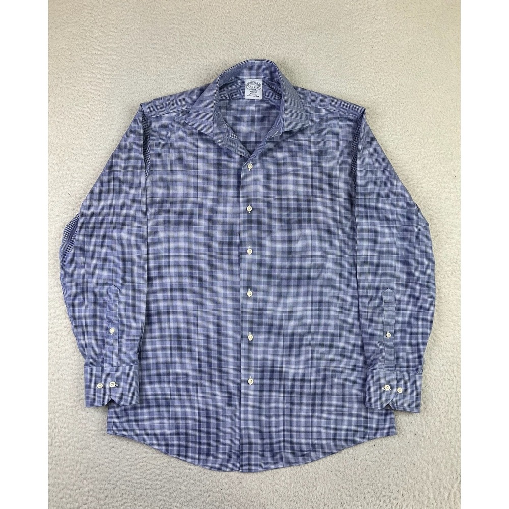 Brooks Brothers Shirt Mens 15.5 Blue Regent Non-Iron Cotton Plaid Dress Business